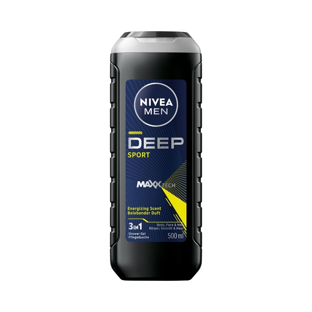 Nivea Deep Sport suihkugeeli kasvoille, vartalolle ja hiuksille miehille - 500ml