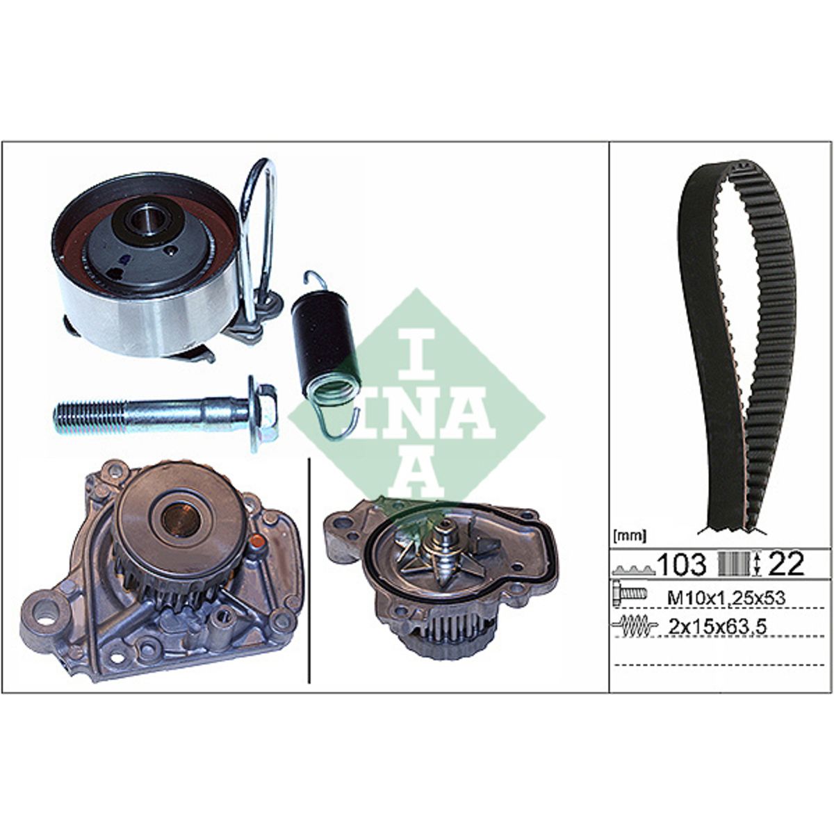 Vesipumppu + jakohihnasarja INA 530 0505 31
