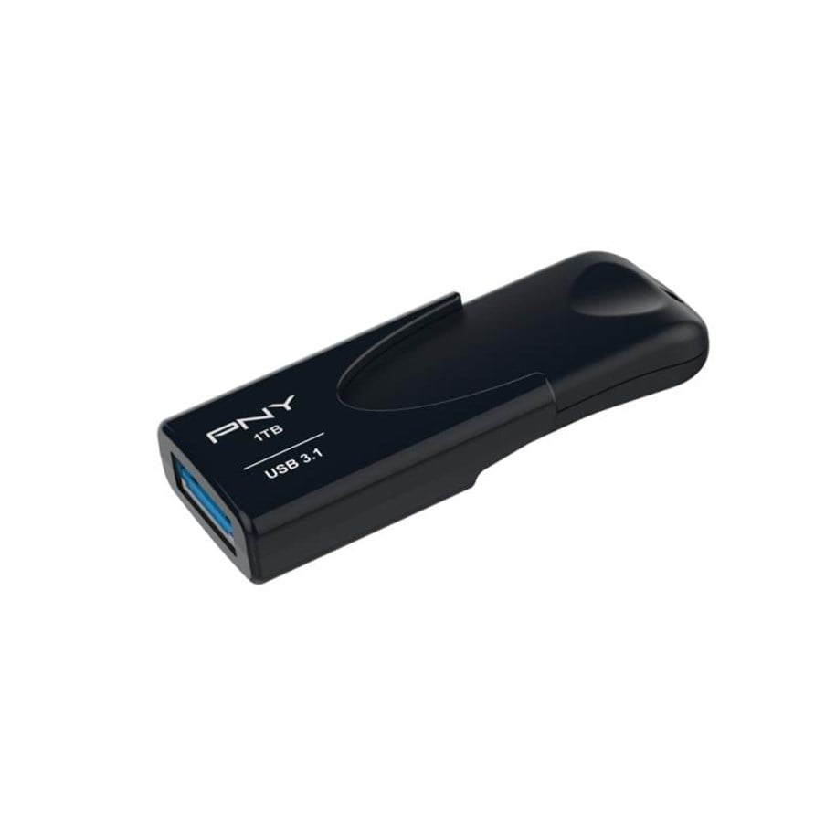 PNY Attaché 4, 1000 GB, USB A-tyyppi, 3.2 Gen 1 (3.1 Gen 1), 80 MB/s, Liuku, Musta