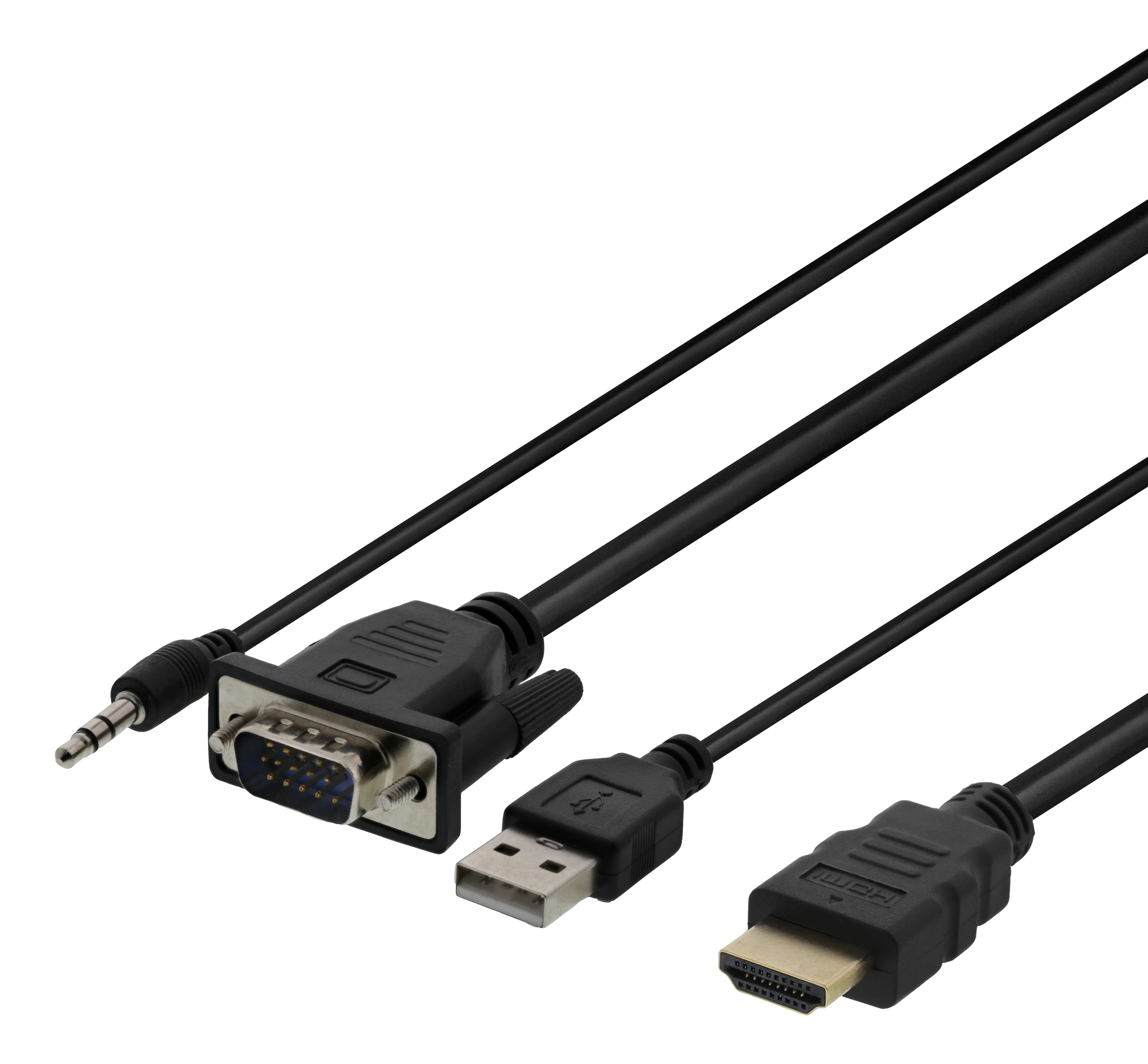 Deltaco Sovitin VGA/ääni - HDMI, 3,5mm liitäntä, 1920x1080 taajuudella 60Hz, 2m, musta, 2 m, VGA (D-Sub) + 3.5mm + USB Type-A, HDMI, Uros, Uros, Suora