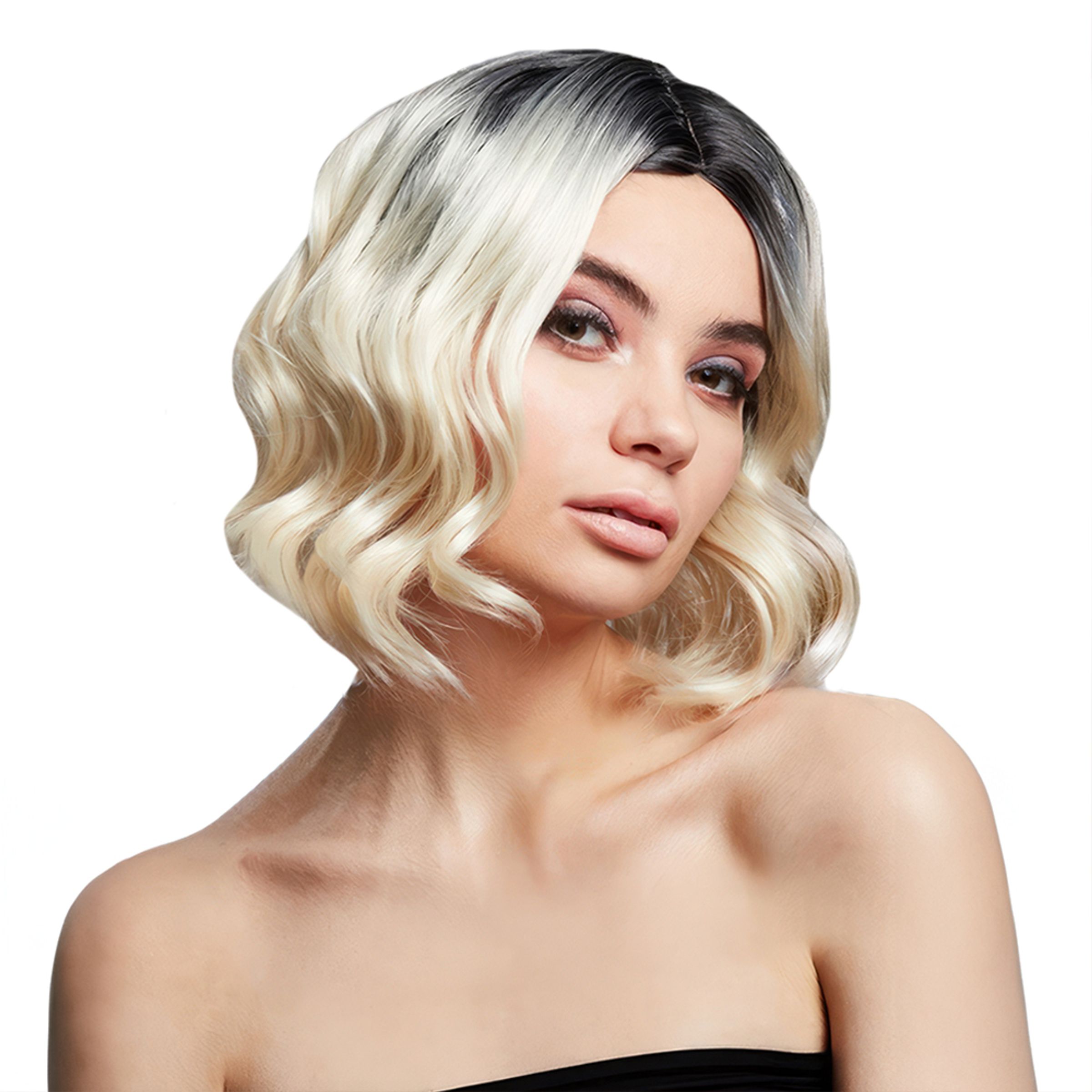Kourtney Blond Lyhyt Kaksisävyinen Peruukki Kiharoilla - One size