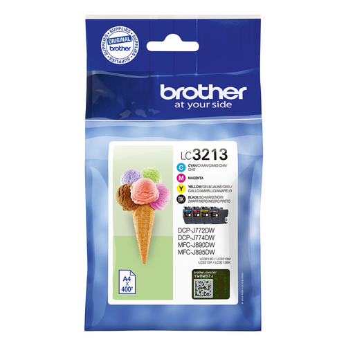 Brother LC3213VAL, Korkea (XL) värintuotto, Musta, Syaani, Magenta, Keltainen, 4 kpl, 400 sivua, 400 sivua, Monipakkaus