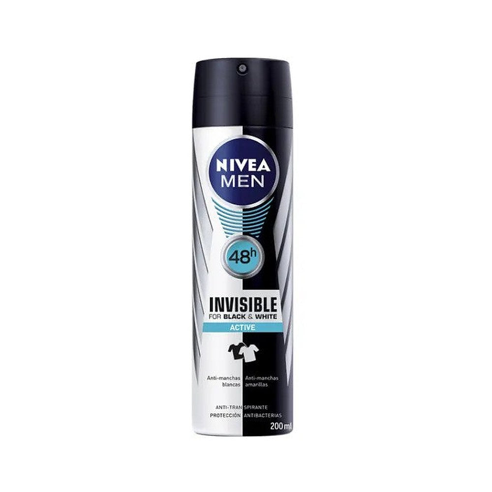 Active Deodorant Spray 200 ml Nivea Näkymätön mustavalkoiselle miehelle