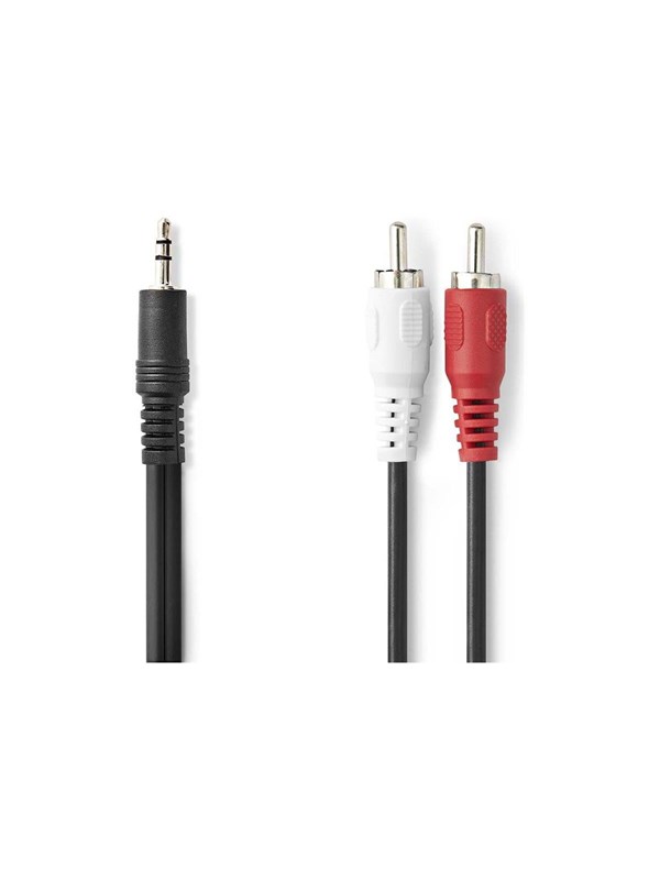 Nedis Stereoäänikaapeli | 3.5 mm uros | 2x RCA uros | Niklattu | 1.00 m | Pyöreä | Musta | Label