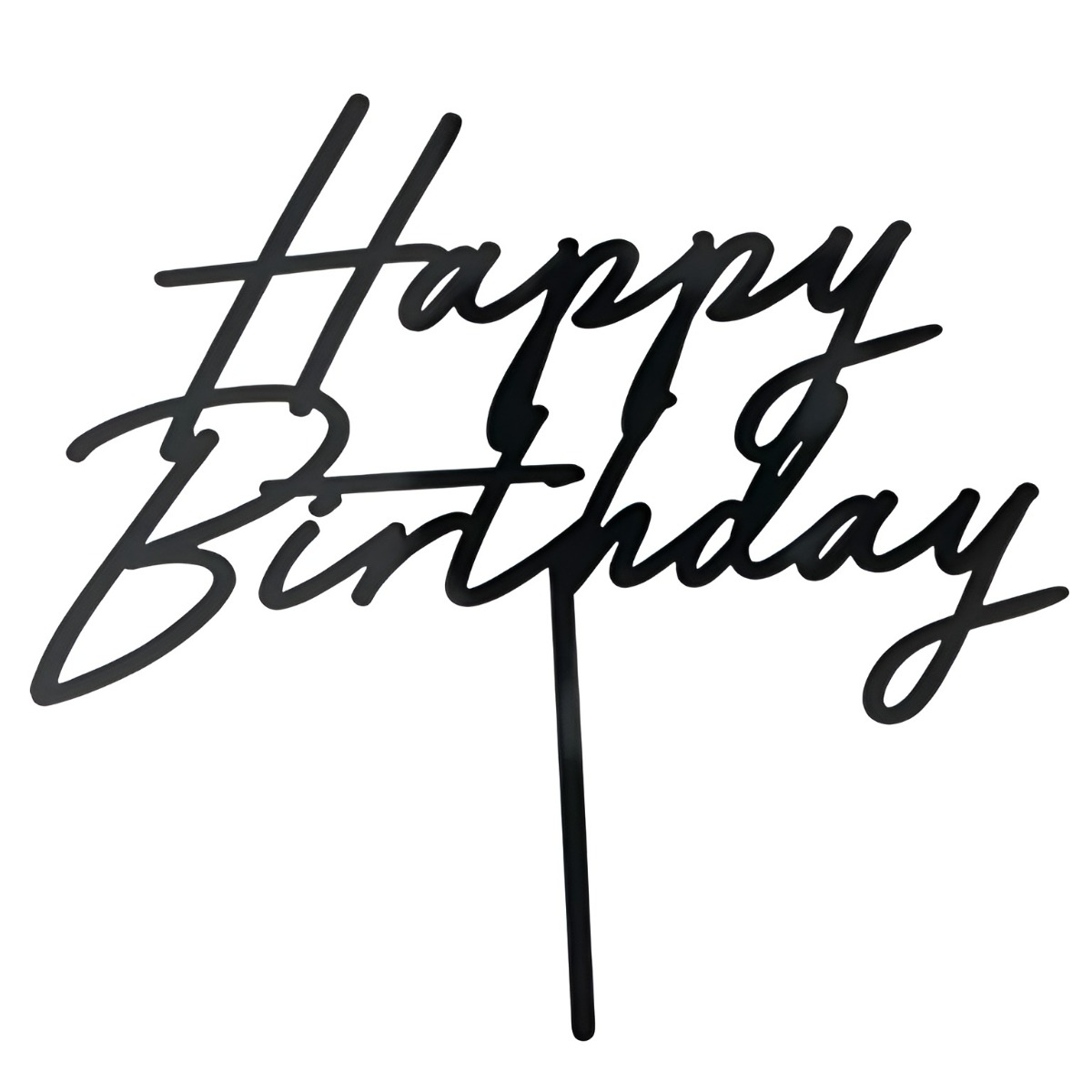 Kakkukoriste - Musta "Happy Birthday", 16,5 cm