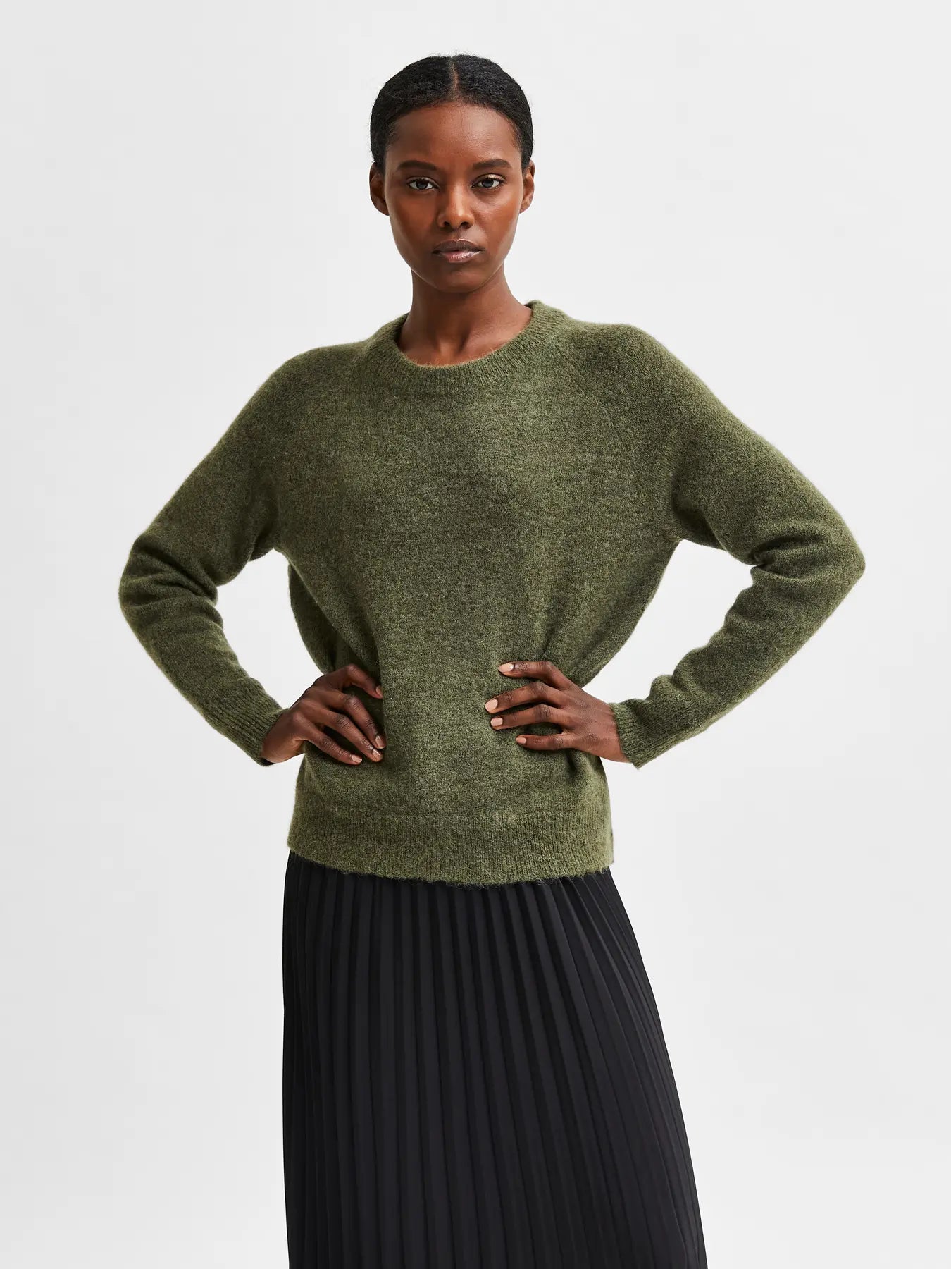 Selected Femme Naisten Neulepaita, Lulu LS Knit O-Neck Kalamata Melange