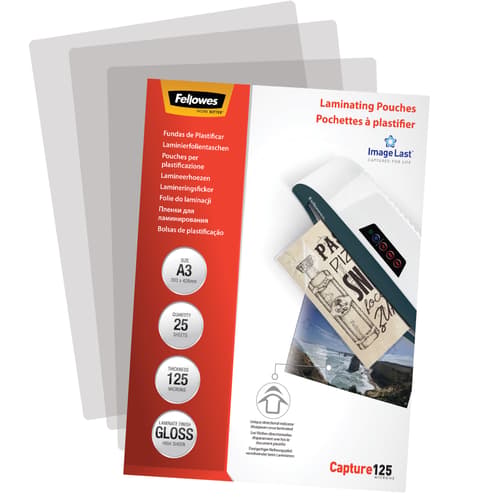 Fellowes Laminointitaskut A3 125 mic. 25/pkt, kiiltävä 5396501 Vastaa: N/A