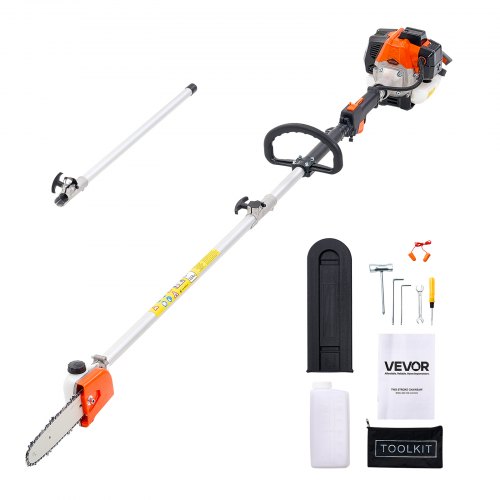 VEVOR Gas Pole Saw, 25CC 2 Stroke Gas Powered Pole Saws with 20.3 cm Cutting Bar, Cordless Tree Trimmer with 650ml Fuel Tank, 2 to 2.74 m Extendable, Powerful Chainsaw for Tree Trimming Pruning