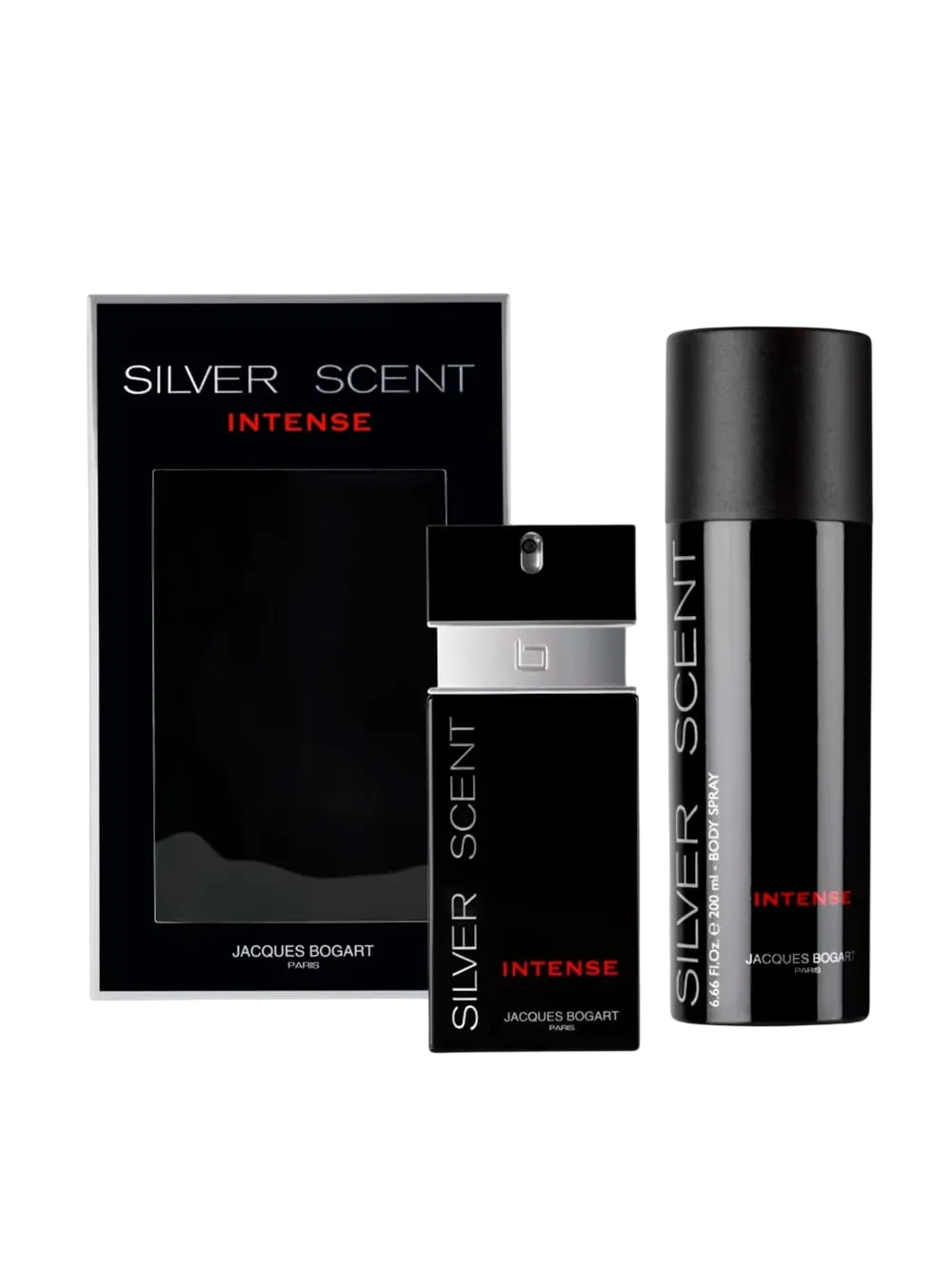 Setti Jacques Bogart: Silver Scent Intense, Eau De Toilette, miehille, 100 ml + Silver Scent Intense, hajuste-suihke, miehille, 200 ml