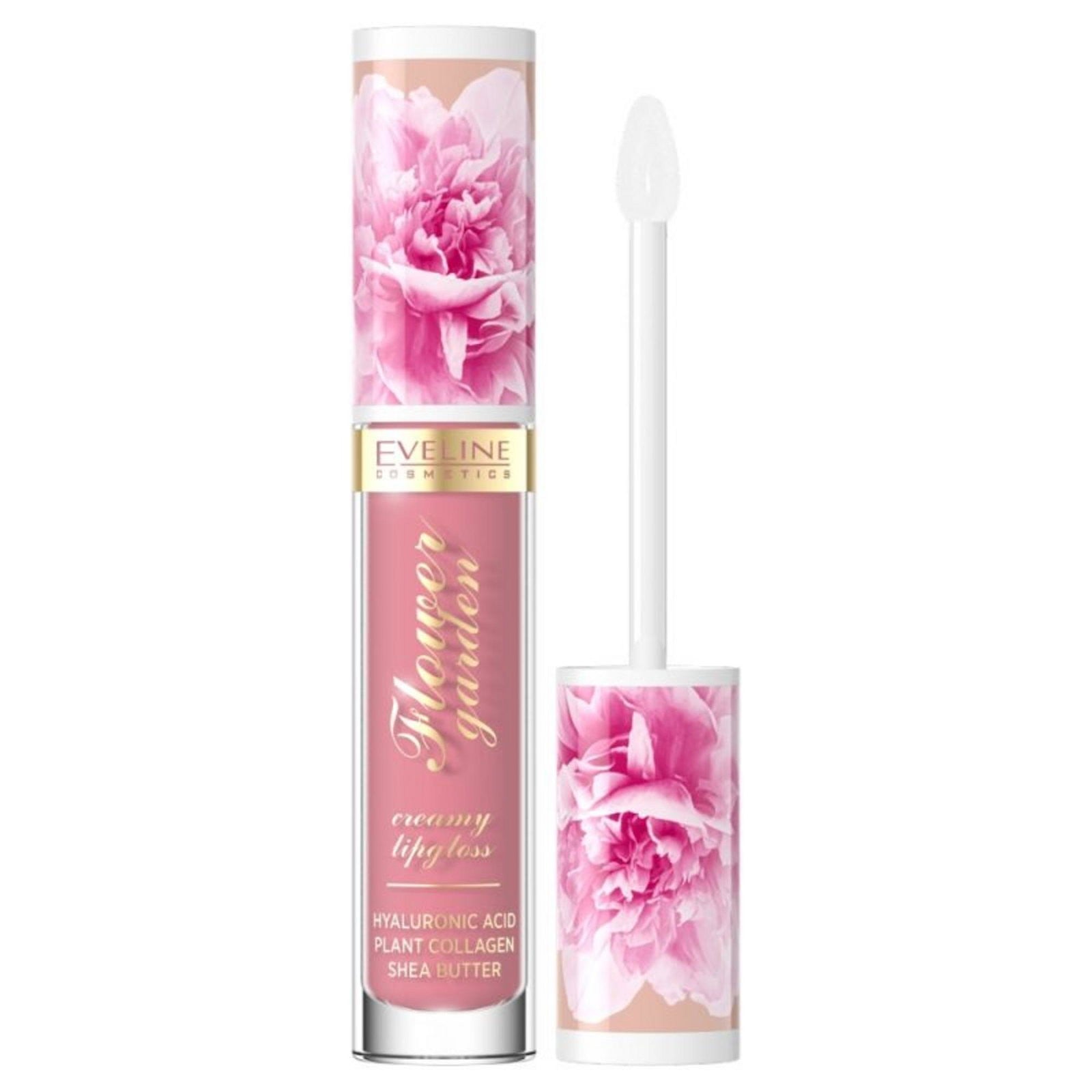 Eveline Cosmetics Flower Garden Cream huulikiilto hyaluronihapolla väri 01 Delicate Rose 4,5 ml