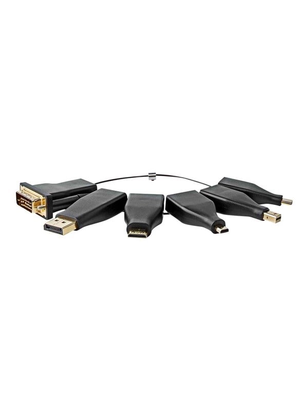 Nedis HDMITM -sovitin | DisplayPort uros / DVI-D 24+1-Pin Uros / HDMITM Micro / HDMITM Mini / Mini DisplayPort Uros / USB-CTM Uros | HDMITM Ulostulo | Kullattu | Suora | PVC | Musta | 1 kpl | Laatikko