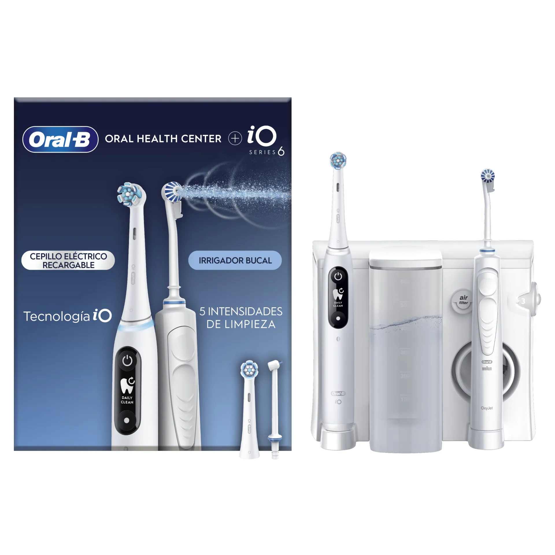Oral-B iO6 & OxyJet, Aikuinen, Pyörivä/värähtelevä hammasharja, Päivittäinen käyttö, Ienhoito, Intense, Herkkä, Super sensitive, Valkoinen, 2 min, Akku