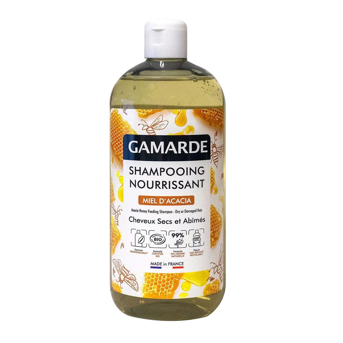 Gamarde - Ravitseva shampoo - Acacia Honey - Kuiville ja vaurioituneille hiuksille - ORGANIC 500 ml