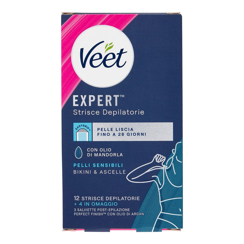 Veet Kainalo- ja bikinialueen Expert-ra stripsit herkälle iholle 16 kappaletta
