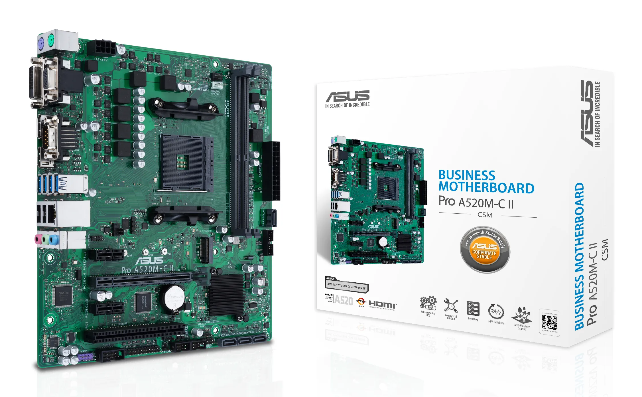 ASUS PRO A520M-C II/CSM Emolevy - AMD A520 - AMD AM4 - DDR4 RAM - Micro-ATX