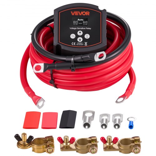 VEVOR Dual Battery Isolator Kit, 12V 300 Amp 6M 2AWG, Manual and Automatic VSR Voltage Sensitive Relay with Voltmeter, LCD Screen, Smart Battery Isolator, Compatible with Lithium Batteries, for UTV