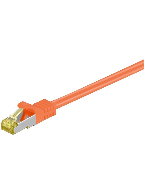 Goobay RJ45 patchkabel S/FTP (PiMF), 500 MHz, med CAT 7 råkabel, orange, 7,5 m LSZH halogenfri kabelhölje, koppar, RJ45-kontakt (CAT 6A)