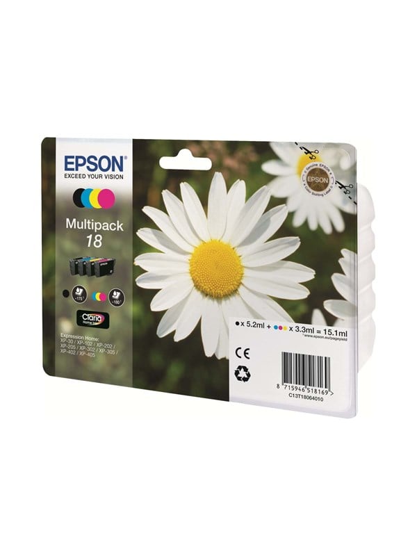Epson Claria Home 18 -mustekasettipakkaus, 15.1 ml, musta/syaani/magenta/keltainen, 4 kpl