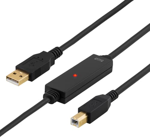 USB 2.0 kaapeli Tyyppi A uros - Tyyppi B uros, aktiivinen, 10m, musta