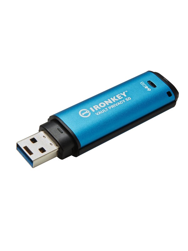 Kingston IronKey Vault Privacy 50 USB 3.2 Gen 1 64 Gt -muistitikku, sininen
