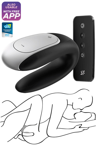 Satisfyer Double Fun Black Sovelluksella ohjattava parivibraattori
