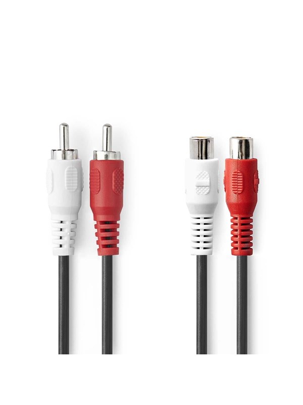 Nedis Stereoäänikaapeli | 2x RCA uros | 2x RCA Naaras | Niklattu | 2.00 m | Pyöreä | Musta | Label