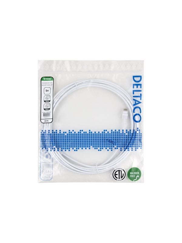 Deltaco Cat6 U/UTP RJ45 5m -verkkokaapeli, valkoinen