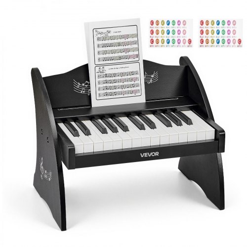 VEVOR Kids Piano Keyboard, 25 Keys Wooden Digital Piano for Kids, Mini Music Educational Instrument Toy with Realistic Sound, Dual Power, Adjustable Volume for Toddlers, Boys Girls Learning, Black