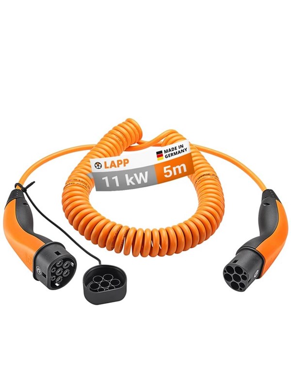 LAPP MOBILITY Spiral laddkabel Typ 2, upp till 11 kW, m, orange (5555936025) 20 A, 3-fas, för laddning av hybrid- och elbilar med Typ 2-anslutning