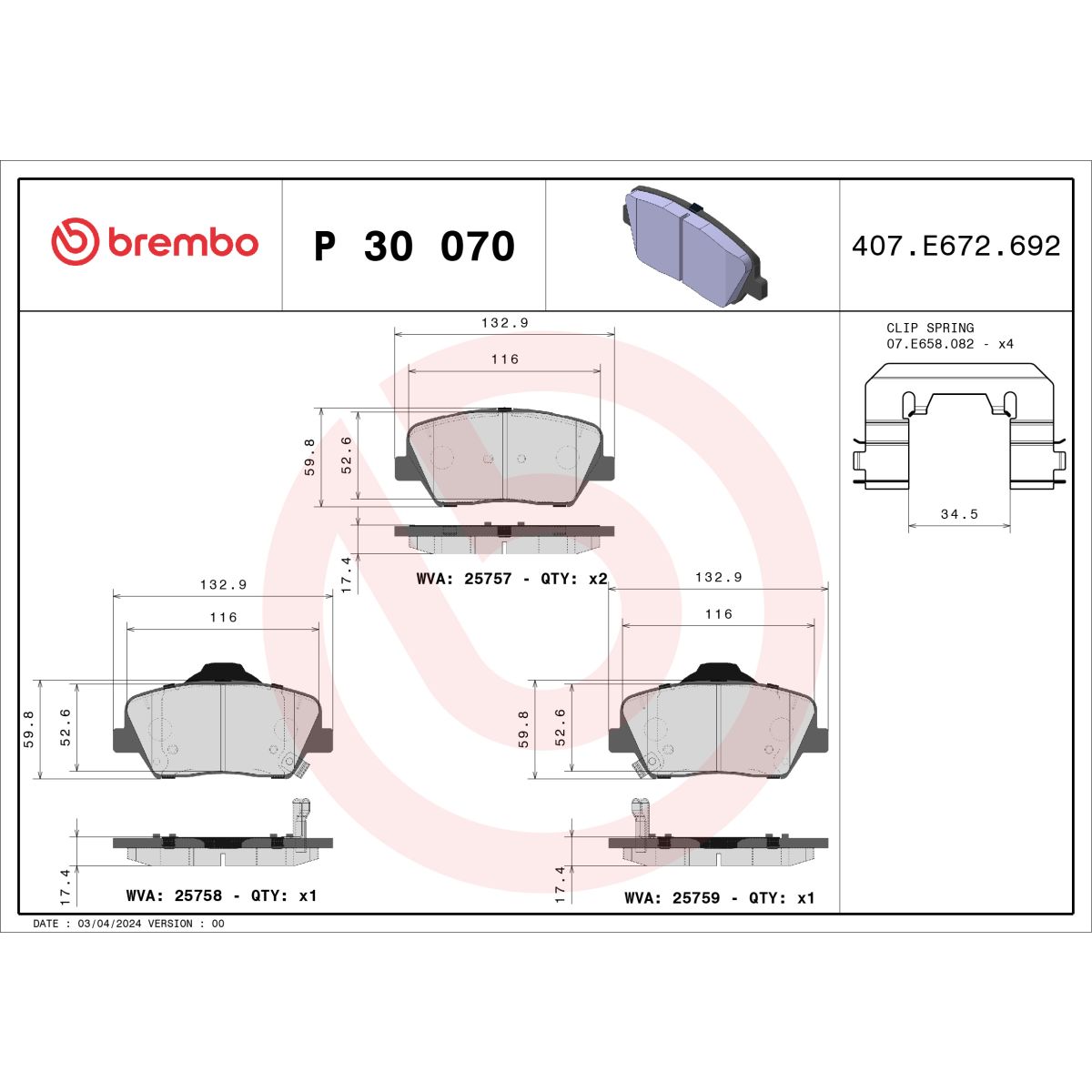 Jarrupalat, levyjarru BREMBO P 30 070