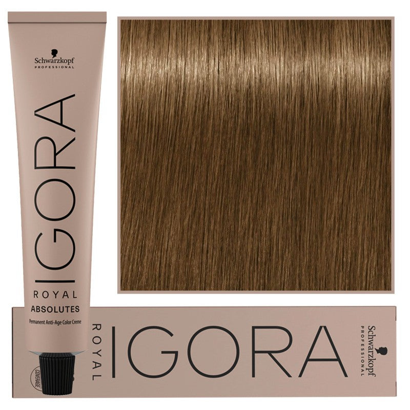 Schwarzkopf Professional Igora Royal Absolutes Kestoväri kollageenilla hiuksille 60 ml 8-140 | Vaalea tuhkanbeige luonnollinen blondi
