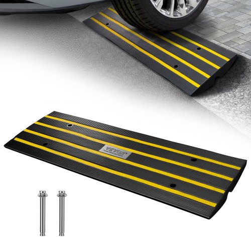 VEVOR Curb Ramp, 6.6cm Rise Rubber Driveway Ramps, Heavy Duty 14999.8 kg Weight Capacity Threshold Ramp, Curbside Bridge Ramps for Loading Dock Garage Sidewalk, Expandable Full Ramp Set