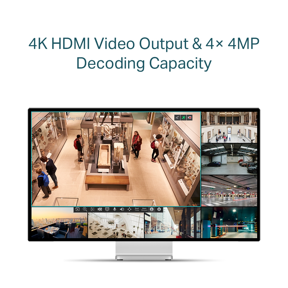 TP-Link VIGI NVR1008H-8MP, 8 kanavaa, 3840 x 2160 pikseliä, 720p, 1080p, 2160p, 3840x2160,1920x1080, 1680x1050, 1440x900, 1280x1024, 1024x768, 1280x720, 1280x720@60fps, 1920x1080@60fps, 3840x2160@30fps, H.264, H.264+, H.265, H.265+