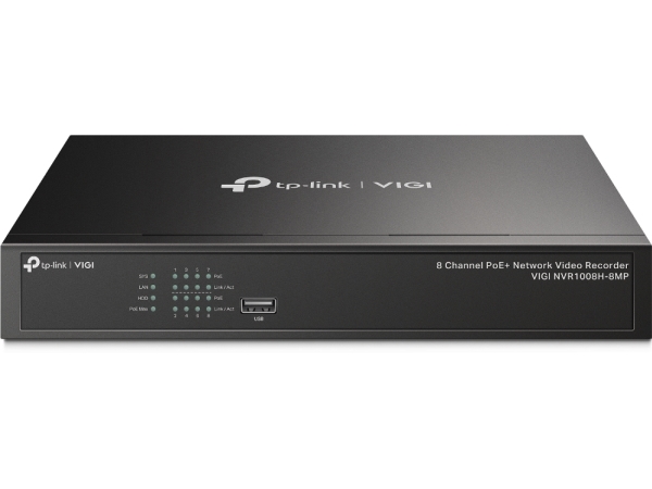 TP-Link VIGI NVR1008H-8MP, 8 kanavaa, 3840 x 2160 pikseliä, 720p, 1080p, 2160p, 3840x2160,1920x1080, 1680x1050, 1440x900, 1280x1024, 1024x768, 1280x720, 1280x720@60fps, 1920x1080@60fps, 3840x2160@30fps, H.264, H.264+, H.265, H.265+