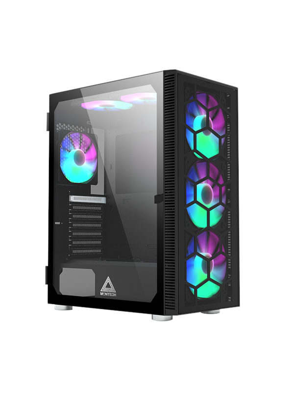 Montech X3 Glass -miditornikotelo ikkunalla RGB-valaistuksella, musta