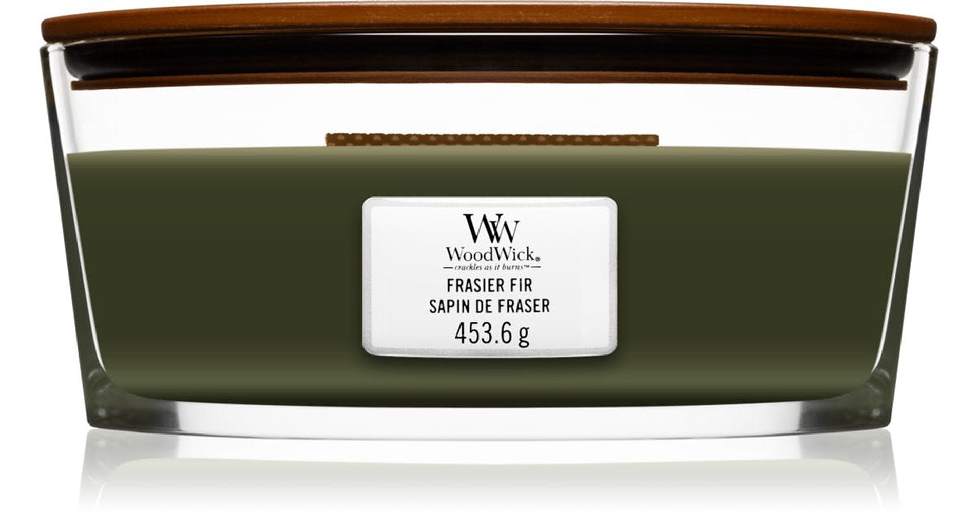 Woodwick Frasier Fir tuoksukynttilä puukehällä (hearthwick) 453,6 g