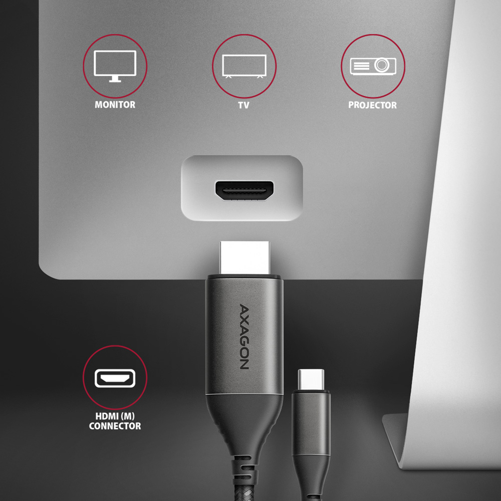 Axagon RVC-HI2MC, 1,8 m, USB Type-C, HDMI, urosliitin, urosliitin, suora liitin, suora