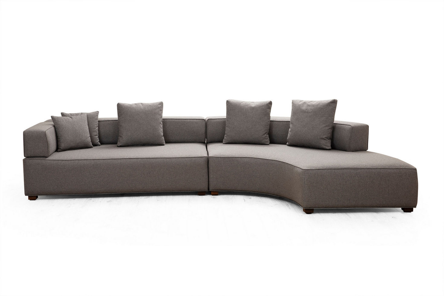 Norda Design Tyylikäs harmaa kulmasohva, pyökkirunkoinen, 180 x 105 cm, 5 tyynyä, kemiallisesti puhdistettava kangas, saksanpähkinäpuujalat