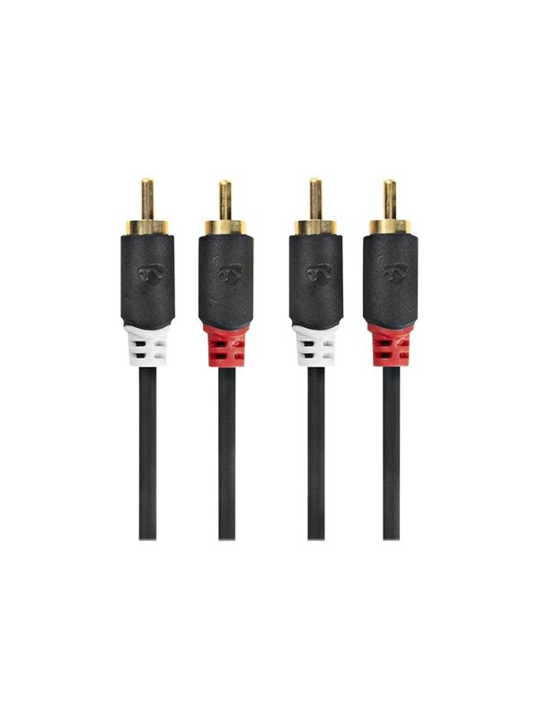 Nedis Stereoäänikaapeli | 2x RCA uros | 2x RCA uros | Kullattu | 0.50 m | Pyöreä | Antrasiitti | Laatikko