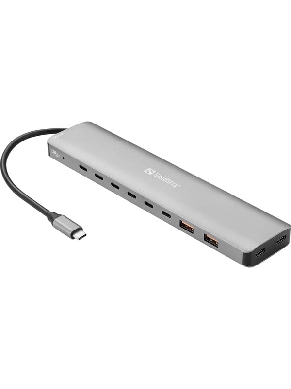 Sandberg USB-C to 8xUSB-C+2xUSB-A 100W USB hub - 10 porttia - Harmaa