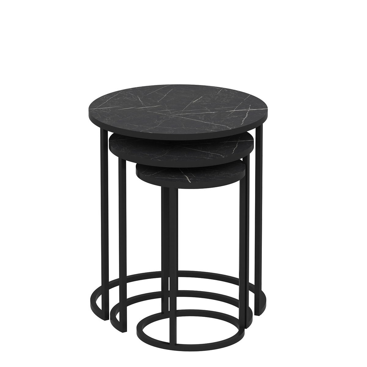 Norda Design Moderni musta 3-osainen pinottava pöytäsetti, metallirunko, 100 % melamiini, tyylikäs ja käytännöllinen muotoilu