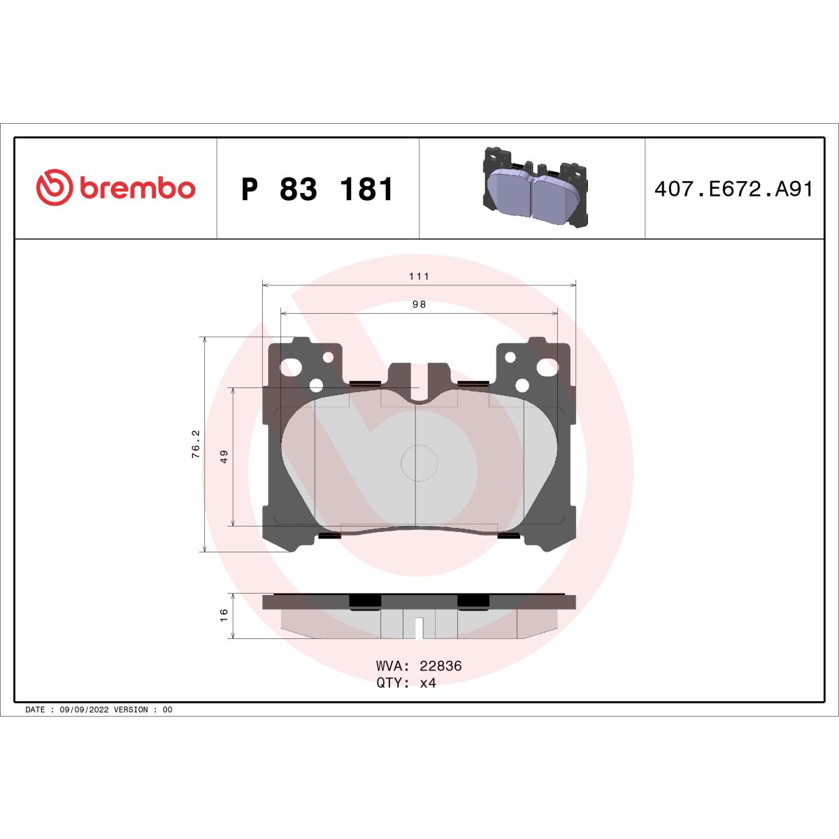 Jarrupalat, levyjarru BREMBO P 83 181