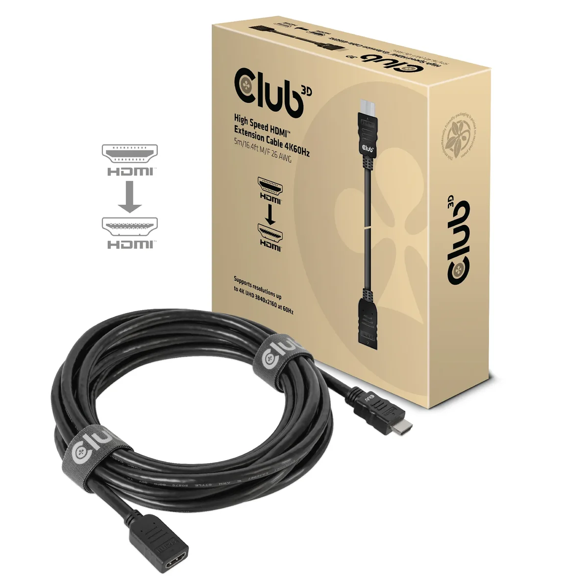 Club 3D CAC-1325 HDMI 2.0 Extension -kaapeli, jossa 4K, 5 m, musta