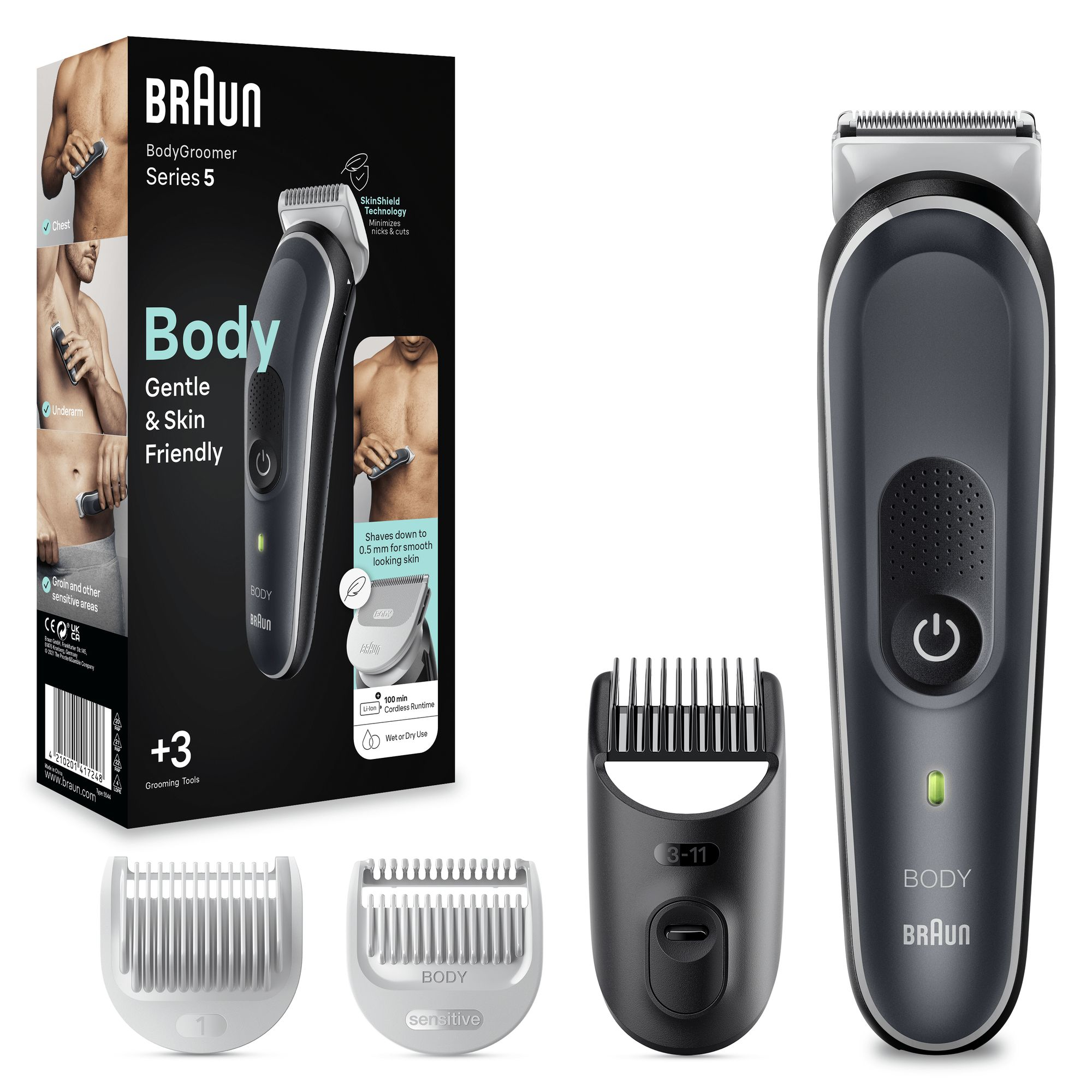 Braun BodyGroomer 5 BG5340 -vartalotrimmeri, musta/hopea