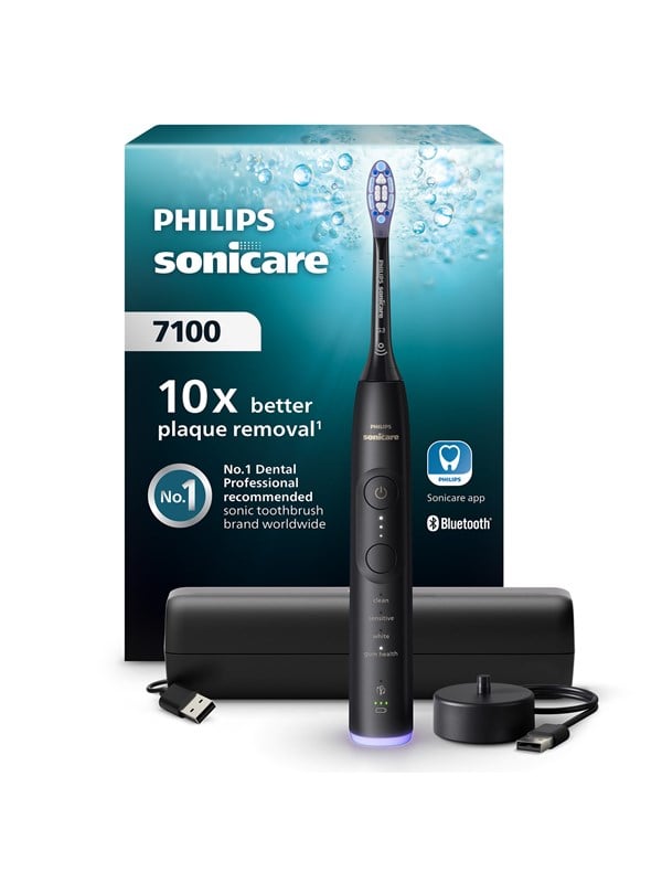 Philips Sonicare 7100 series Series 7100 HX7421/01 Ladattava sähköhammasharja, Aikuinen, Sonic-hammasharja, Herkkä, Ienhoito, Valkaisu, 62000 liikettä minuutissa, Musta, 2 min