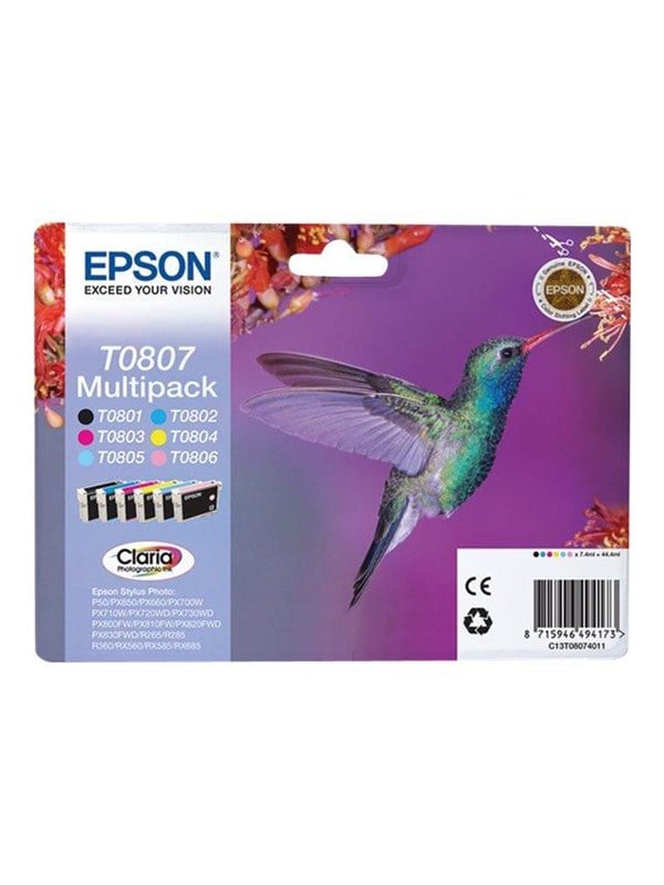 Epson T0807 monipakkaus (musta/keltainen/syaani/magenta/kevyt magenta/kevyt syaani)