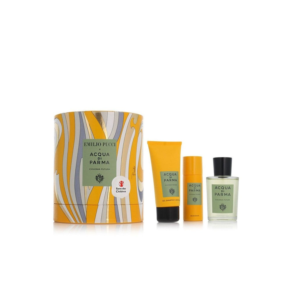 Sarja Acqua di Parma: Colonia Futura Eau De Cologne 100 ml + Colonia Futura shampoo & suihkugeeli 2-in-1 75 ml + Colonia Futura hikoilua estävä deodor