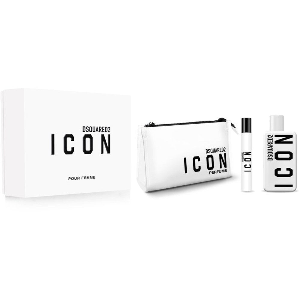 Dsquared2 Icon Pour Femme Gift Set EDP 100, EDP-miniatuuri 10 ml ja kosmetiikkalaukku 100 ml