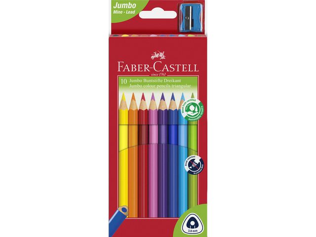 Faber-Castell Kolmikulmainen värikynä, 10 kynää ja teroitin