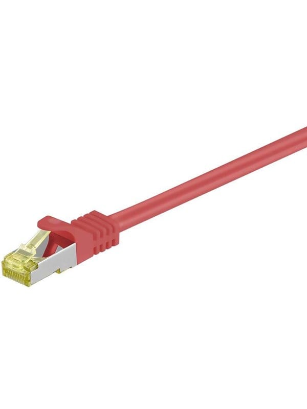 Goobay RJ45 patchkabel S/FTP (PiMF), 500 MHz, med CAT 7 råkabel, röd, 15 m LSZH halogenfri kabelhölje, koppar, RJ45-kontakt (CAT 6A)